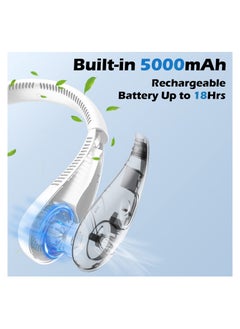Generic Neck Fan, 5000mAh Foldable Bladeless Fan 360° Cooling Wearable Personal Fan, Rechargeable Hand-free Neck Fan with 3 Speeds, For Outdoor, Home, Office, School, Camping (White)  - Image 3