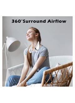 Generic Neck Fan, 5000mAh Foldable Bladeless Fan 360° Cooling Wearable Personal Fan, Rechargeable Hand-free Neck Fan with 3 Speeds, For Outdoor, Home, Office, School, Camping (White)  - Image 2