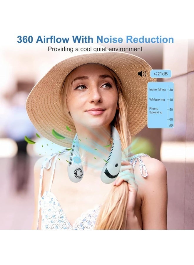 Neck Fan, Neck Air Conditioner, 3-Speed Adjustable, Portable Neck Fan, Bladeless Neck Cooling Fan, 5000mAh USB Rechargeable, Suitable for Sports, Travel, Outdoor and Indoor (White) - Image 4