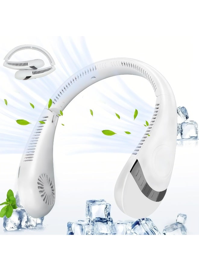 Neck Fan, Neck Air Conditioner, 3-Speed Adjustable, Portable Neck Fan, Bladeless Neck Cooling Fan, 5000mAh USB Rechargeable, Suitable for Sports, Travel, Outdoor and Indoor (White) - Image 1