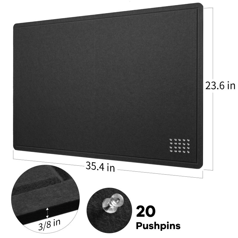 Lightomorrow Bulletin Board, 36 x 24 inches Felt Board - Decorative Pin Board, Cork Board Alternative for Wall, 3' x 2' Foldable Self-Adhesive Vision Board Prayer Board with 20 Pushpins - Black - Image 5