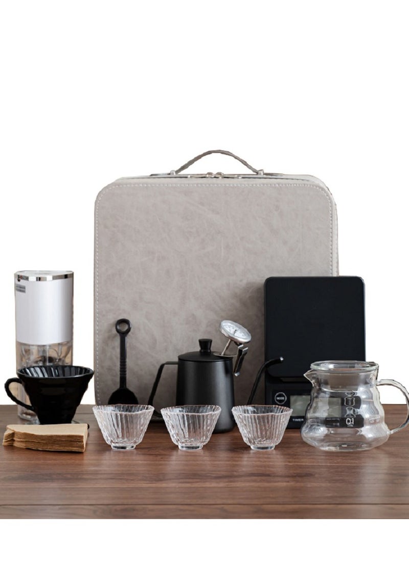 Joshberg V60 Coffee Set,12-Piece Drip Coffee Maker Set,Hand Brewing Coffee Accessories Kit All In 1 Portable Travel Bag,Gray  - Image 1