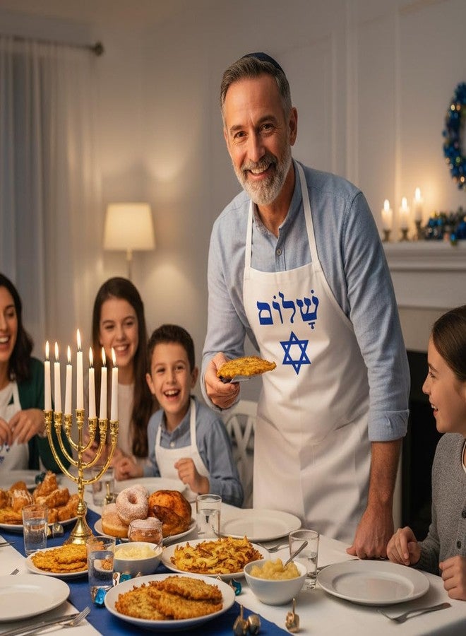 CoolAprons Shalom Jewish Cooking Aprons, White Kitchen Apron, Hebrew Gift Idea, Shabbat, Rosh Hashanah, Hanukkah, Passover - Image 2