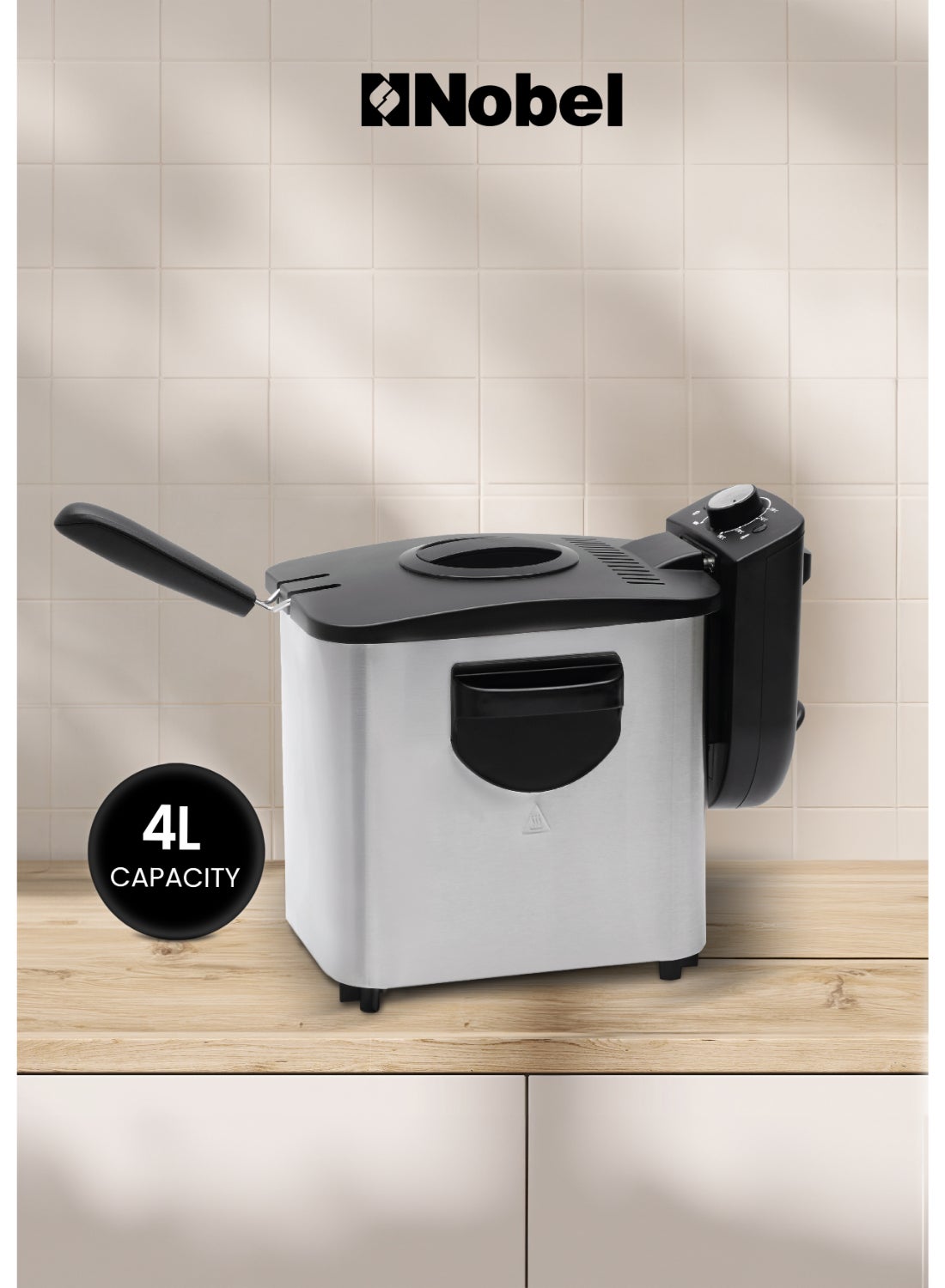 Deep Fryer with 700g Frying Capacity, Detachable Enamel Oil Tank Dishwasher Safe with Adjustable Temperature Control 4 L 2500 W NDF8G Stainless Steel