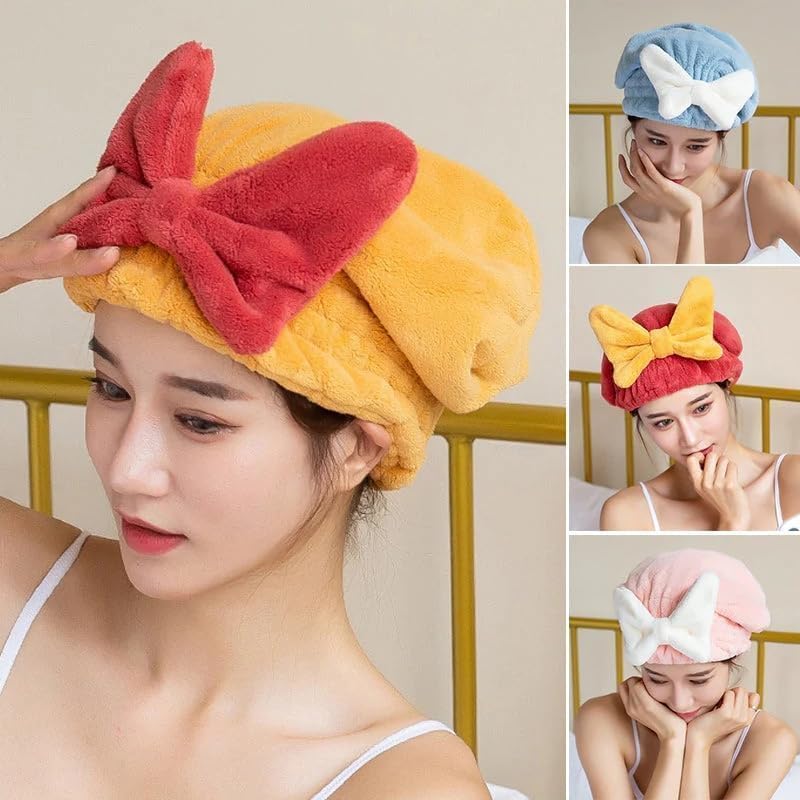 GOTTIDO Microfiber Hair Dry Cap Absorbent Quick Drying Cap Soft Hair Drying Towel Stripe Dry Hair Cap Hair Towel Cap with Bow-Knot Shower Cap for Women and Girls (Red, Hair Drying Caps) - Image 4