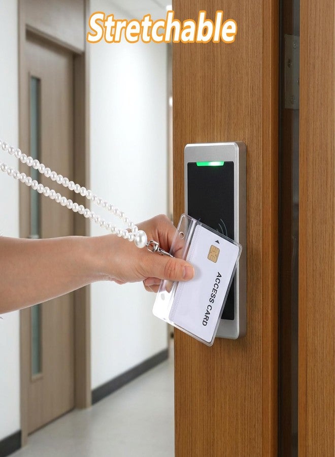 مولين حبل تعليق من اللؤلؤ الأبيض من مولين للنساء، حامل بطاقة هوية من اللؤلؤ الصناعي الأكريليكي مع فتحات للبطاقات، طوله 23 بوصة، خفيف الوزن، حامل لبطاقات الهوية وبطاقات الأسماء والمفاتيح. - Image 5