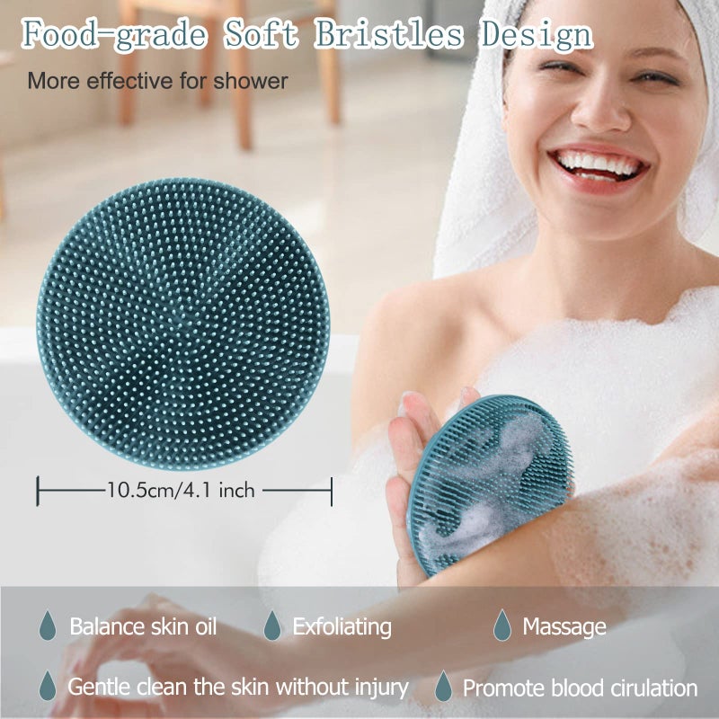 INNERNEED Food-Grade Soft Silicone Body Scrubber Shower Brush Handheld Cleansing Skin Brush, Gentle Exfoliating and Lather Well (Dark Green+Pink) - Image 2