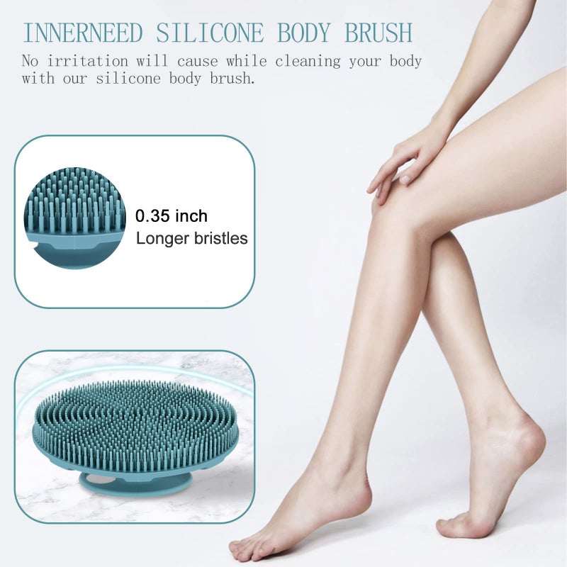INNERNEED Food-Grade Soft Silicone Body Scrubber Shower Brush Handheld Cleansing Skin Brush, Gentle Exfoliating and Lather Well (Dark Green+Pink) - Image 4