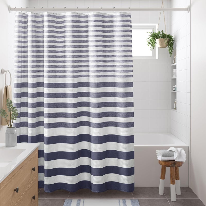 madison park Shower Curtain Spa Waffle Weave Shower Curtain for Bathroom 3M Scotchgard Moisture Management, Spa Quality Modern Shower Curtains for Bathroom, Standard: 72x72 Blue Ombre - Image 1