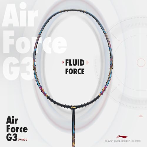 Li-Ning Air-Force 79 G3 Carbon Fibre Badminton Racket for Adults | Premium Shuttle Racquet with Protective Full Cover | Expertly Strung for Maximum Power | Ergonomic Grip Handle | Charcoal/Grey/Blue - Image 2