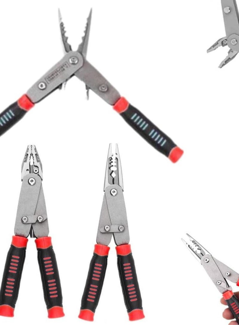 GGOOT 2 in 1 Forged Pliers, Multi-Function Wire Cutters, Dual Action Pliers Tool, Reverse Pliers Wire Stripper/Wire Crimping Tool,Wire Crimper, Cable Stripper, Wiring Tools and Hardware Tools (Red)  - Image 1