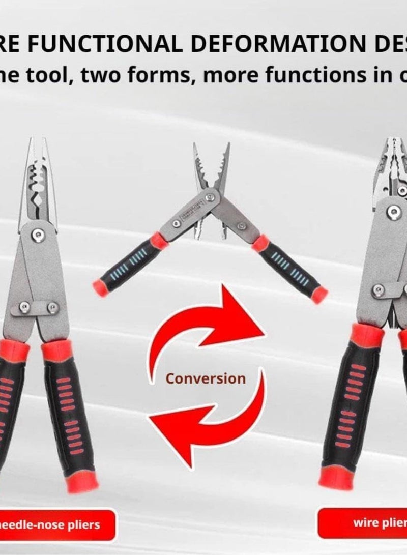GGOOT 2 in 1 Forged Pliers, Multi-Function Wire Cutters, Dual Action Pliers Tool, Reverse Pliers Wire Stripper/Wire Crimping Tool,Wire Crimper, Cable Stripper, Wiring Tools and Hardware Tools (Red)  - Image 2