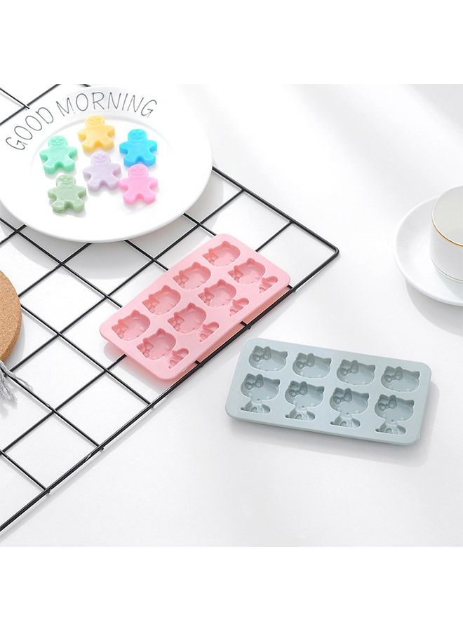 2 Pcs 6 Holes Hello Kitty Silicone Fondant Chocolate Mold, Food Grade Candy Chocolate Cupcake Topper Decorating Mold, DIY Ice Cube Mold Tray(Pink+Blue) - Image 5