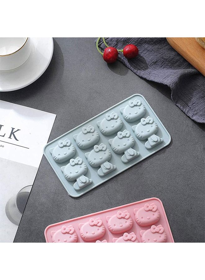 2 Pcs 6 Holes Hello Kitty Silicone Fondant Chocolate Mold, Food Grade Candy Chocolate Cupcake Topper Decorating Mold, DIY Ice Cube Mold Tray(Pink+Blue) - Image 4