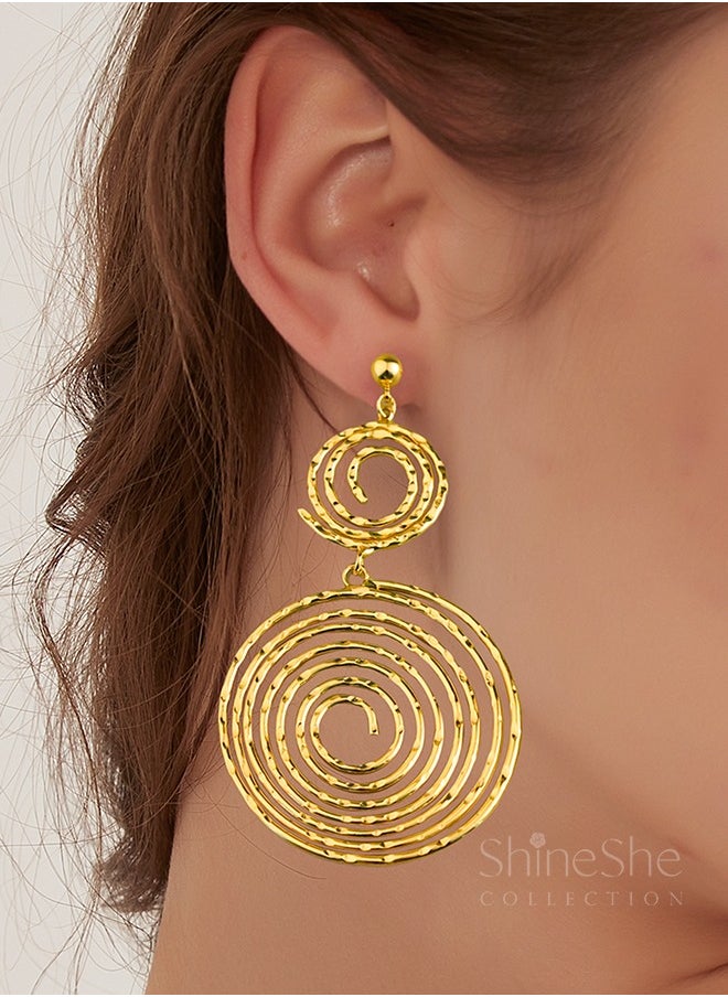 ShineShe Earring Vintage Retro Luxury Round Disc Fashionable Gold Earrings【Tree-Ring Records】  - Image 1