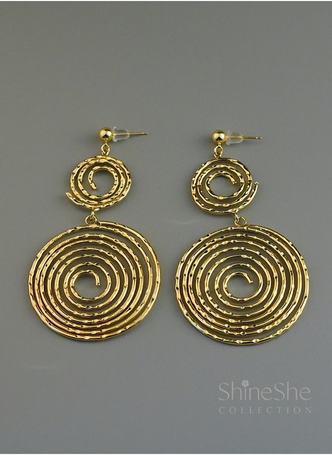 ShineShe Earring Vintage Retro Luxury Round Disc Fashionable Gold Earrings【Tree-Ring Records】  - Image 2