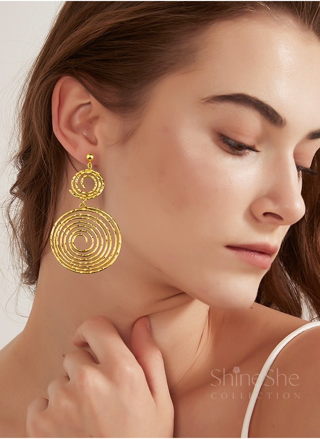 ShineShe Earring Vintage Retro Luxury Round Disc Fashionable Gold Earrings【Tree-Ring Records】  - Image 3