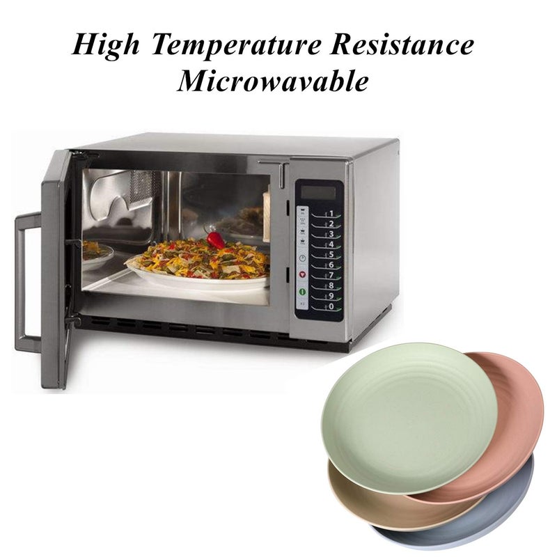 CAMBUY Wheat Straw Plates Lightweight Unbreakable Dinner Dishes Plates Set Dishwasher & Microwave Safe (Large 4 Pack 8') - Image 5