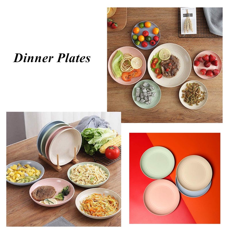 CAMBUY Wheat Straw Plates Lightweight Unbreakable Dinner Dishes Plates Set Dishwasher & Microwave Safe (Large 4 Pack 8') - Image 2