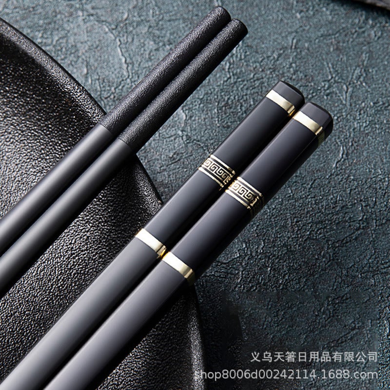 New household hot stamping Great Wall alloy chopsticks high temperature resistant non-slip gift alloy chopsticks manufacturers wholesale chopsticks Black Golden Great Wall Alloy Chopsticks [1 Pair]] 
