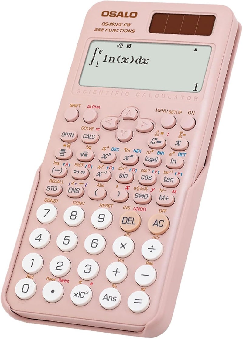OSALO Scientific Calculator 552 Functions 4 Line Written Display Solar and Battery for School College Math Engineering Calculators Pink (OS-991EX CW) - Image 1