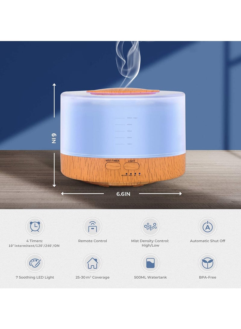موزع روائح الزيوت العطرية سعة 500 مل، موزع روائح العلاج العطري مع 7 أضواء ملونة، 4 إعدادات للمؤقت، مرطب رذاذ بارد مع خاصية الإغلاق التلقائي للمنزل والمكتب - Image 5