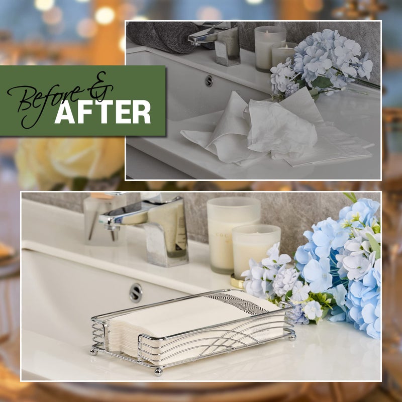 LEVIMETREE Silver Guest Towel Holder Tray for Bathroom â€“ Countertop Napkin Organizer for Disposable Paper Towels, Elegant Hand Towel Rack for Powder Room, Modern Guest Bathroom Accessories - Image 5