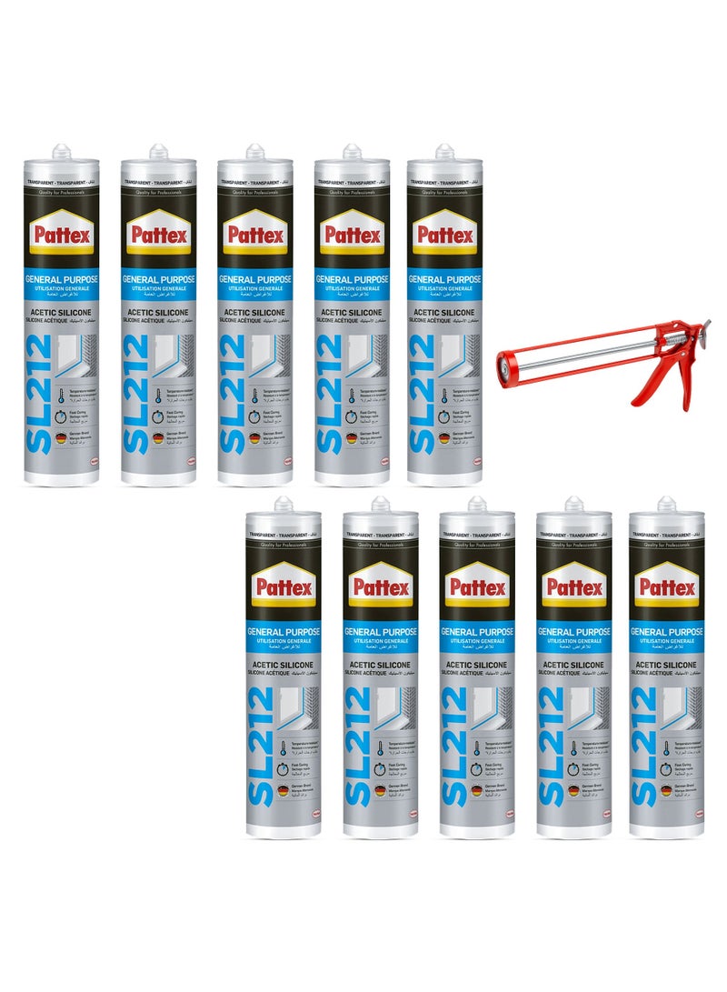 باتكس سيليكون أسيتيك متعدد الأغراض SL212، شفاف، مع مسدس سد - عبوة من 10 قطع - Image 1