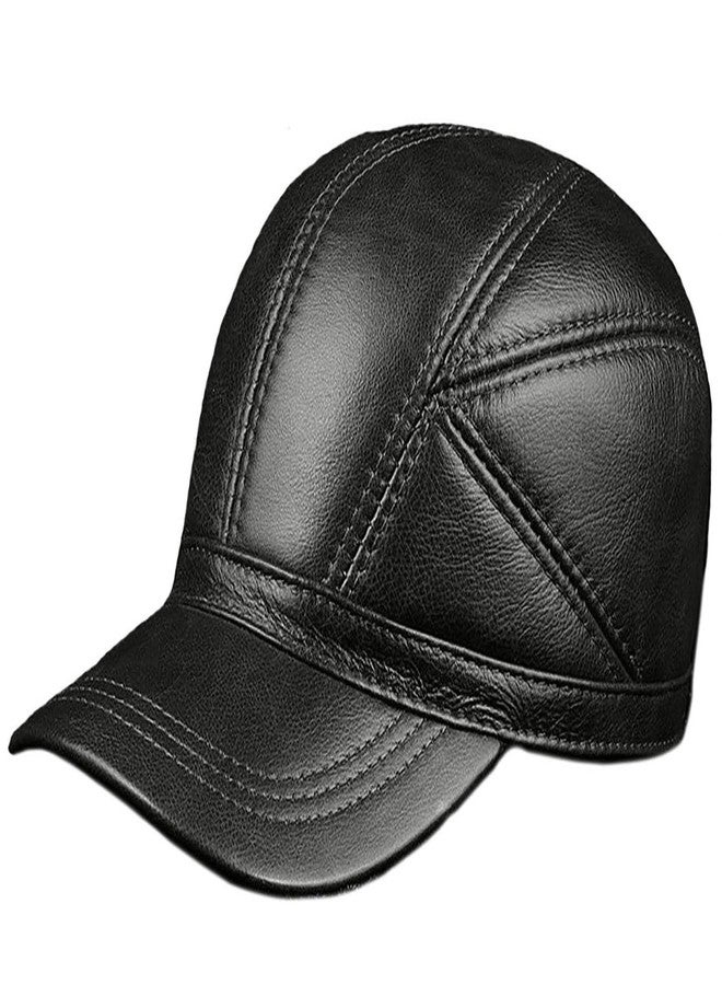 acdiac Genuine Leather Baseball Cap for Men with Ear Flaps,Winter Warm Cowhide Baseball Hat for Outdoor As Driving,Hunting,Climbing (Black) - Image 1