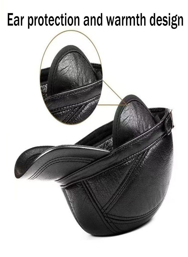 acdiac Genuine Leather Baseball Cap for Men with Ear Flaps,Winter Warm Cowhide Baseball Hat for Outdoor As Driving,Hunting,Climbing (Black) - Image 4