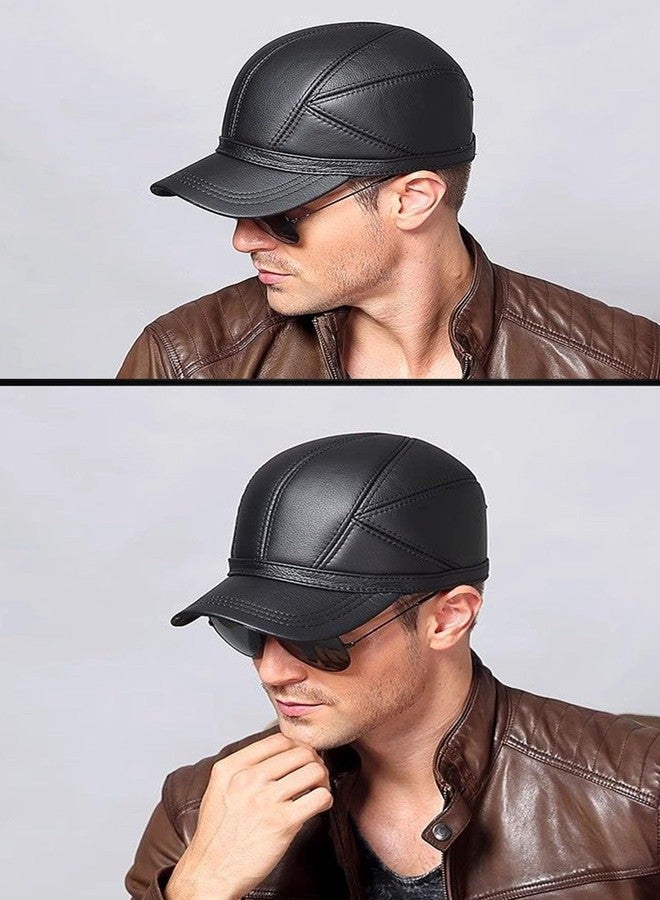 acdiac Genuine Leather Baseball Cap for Men with Ear Flaps,Winter Warm Cowhide Baseball Hat for Outdoor As Driving,Hunting,Climbing (Black) - Image 2