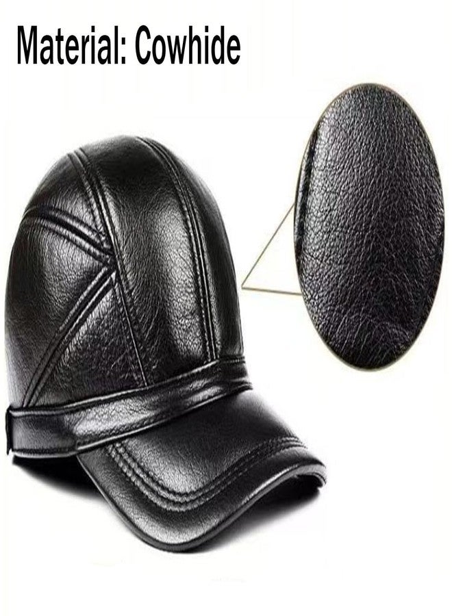 acdiac Genuine Leather Baseball Cap for Men with Ear Flaps,Winter Warm Cowhide Baseball Hat for Outdoor As Driving,Hunting,Climbing (Black) - Image 3