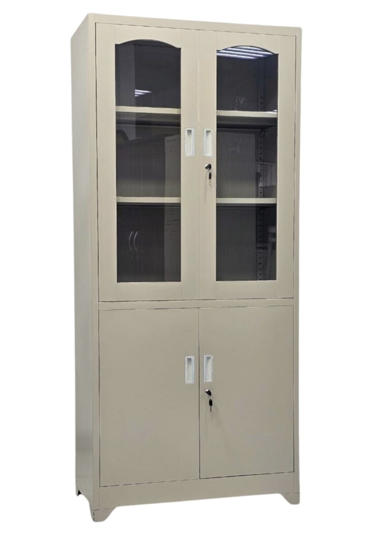 KARNAK Karnak Steel Metal Filing Cabinet – Storage Cabinet with Glass Upper Doors and Lockable Steel Lower Doors in Grey Finish  - Image 1