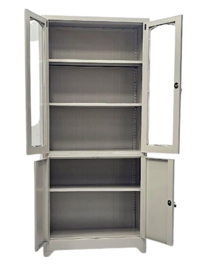 KARNAK Karnak Steel Metal Filing Cabinet – Storage Cabinet with Glass Upper Doors and Lockable Steel Lower Doors in Grey Finish  - Image 2