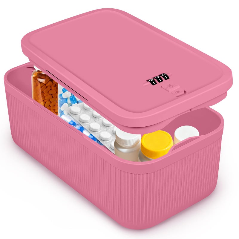 Seggmntree Small Lock Box,Lockable Storage Box with Combination Code for Medication Safe, Medicine Lock Box for Pills/First Aid Kits/Food/Snack Phone Jail,Locked Container for Home/Fridge/Office/School(Pink) - Image 1