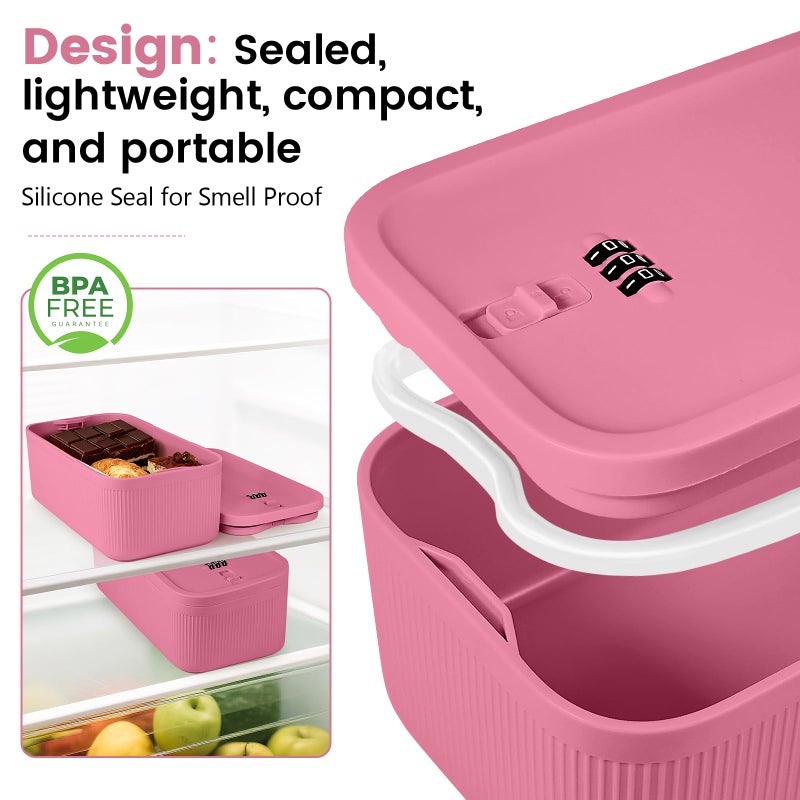 Seggmntree Small Lock Box,Lockable Storage Box with Combination Code for Medication Safe, Medicine Lock Box for Pills/First Aid Kits/Food/Snack Phone Jail,Locked Container for Home/Fridge/Office/School(Pink) - Image 4