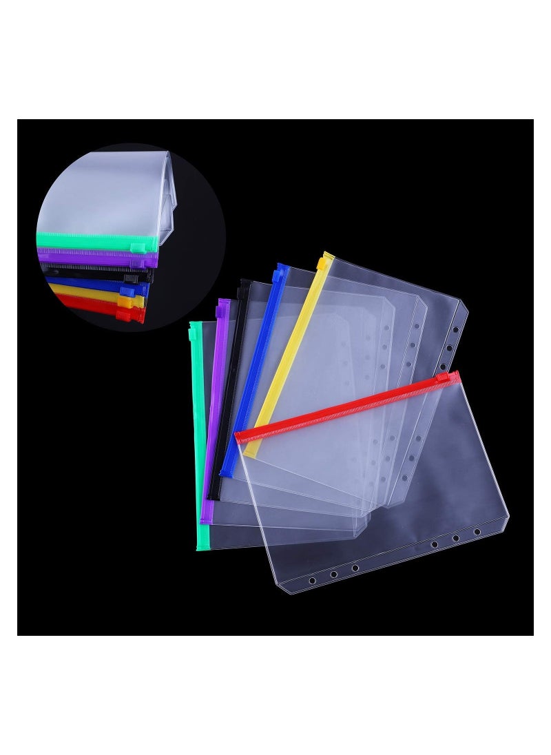 SYOSI 12 Pcs Binder Pockets A5 Size 6 Holes Zipper Binder Pouch Folders for 6 Ring Notebook Binder Loose Leaf Bags, Waterproof PVC Pouch Document Filing Bags, Multicolor  - Image 4