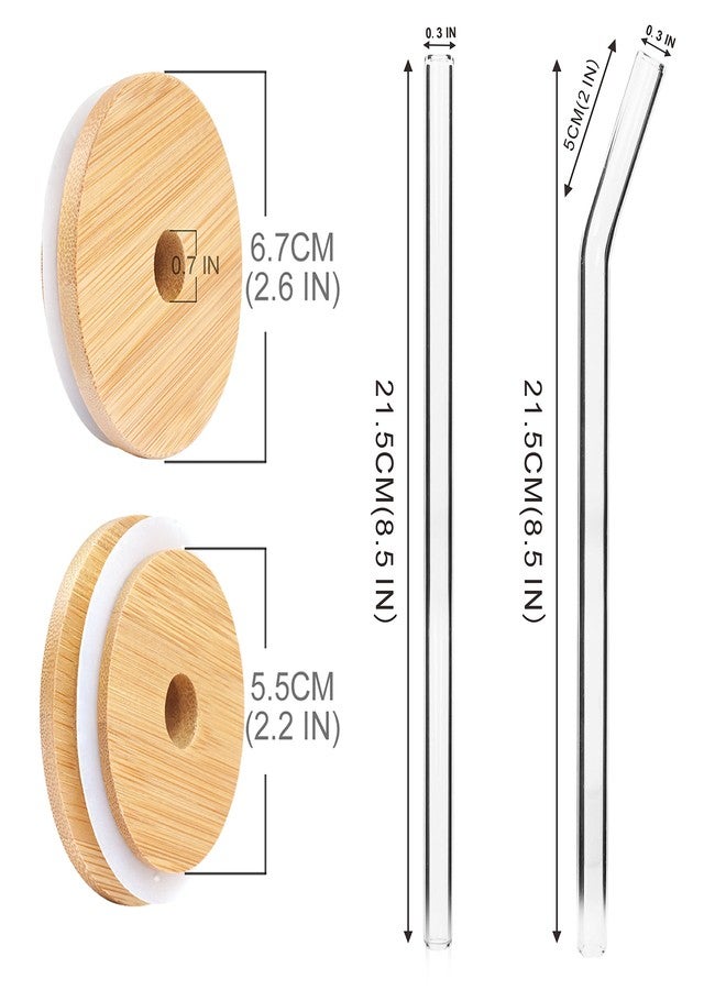 ANOTION Bamboo Lids for Can Shaped Glass, Mason Jar Lids with Straw Hole, 4 Reusable Bamboo Drinking Lid for Regular Mouth Mason Jar with 4 Reusable Glass Straw for Coffee Cup - Image 2