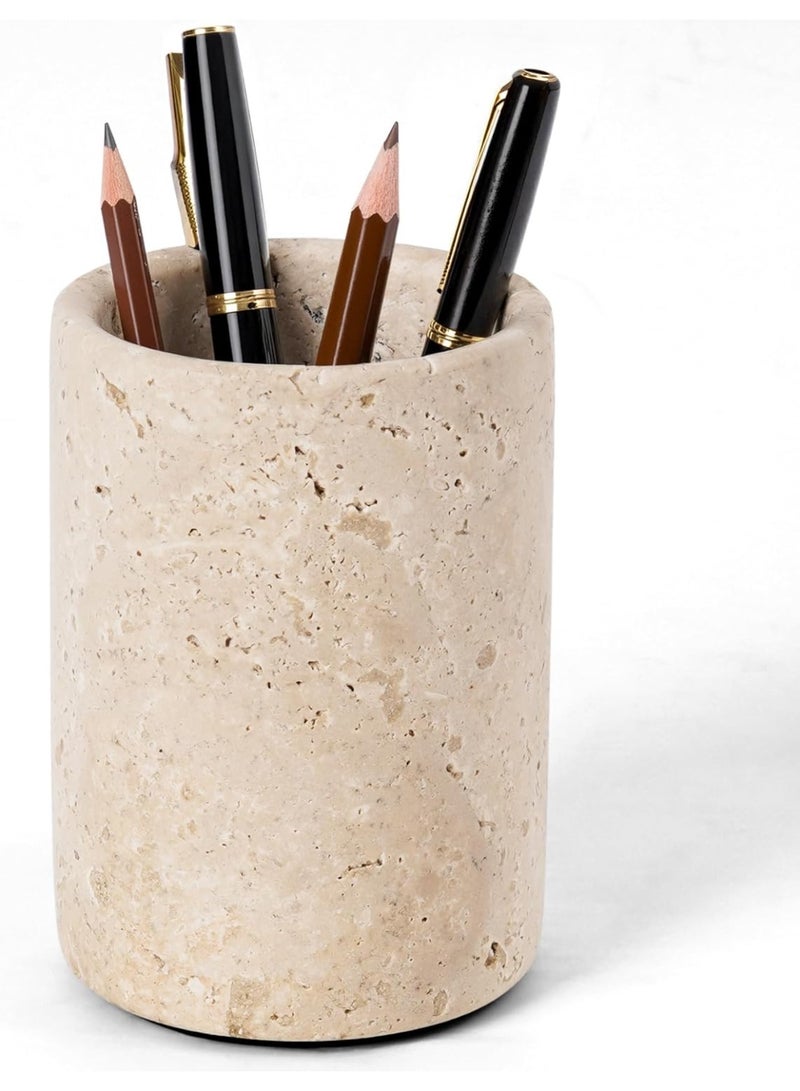 RADICALn Handmade Travertine Marble Pen Holder 4 Inch Pencil Holder Desk Organizer Toothbrush Holder for Home Office Bathroom Countertop Gift - Image 1