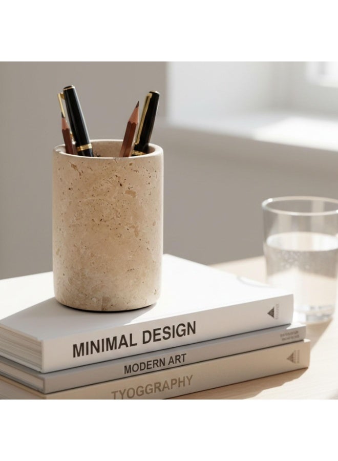 RADICALn Handmade Travertine Marble Pen Holder 4 Inch Pencil Holder Desk Organizer Toothbrush Holder for Home Office Bathroom Countertop Gift - Image 3