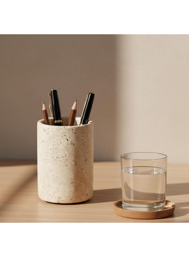RADICALn Handmade Travertine Marble Pen Holder 4 Inch Pencil Holder Desk Organizer Toothbrush Holder for Home Office Bathroom Countertop Gift - Image 2