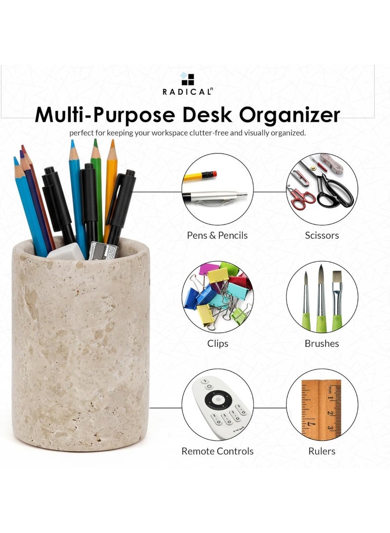 RADICALn Handmade Travertine Marble Pen Holder 4 Inch Pencil Holder Desk Organizer Toothbrush Holder for Home Office Bathroom Countertop Gift - Image 4