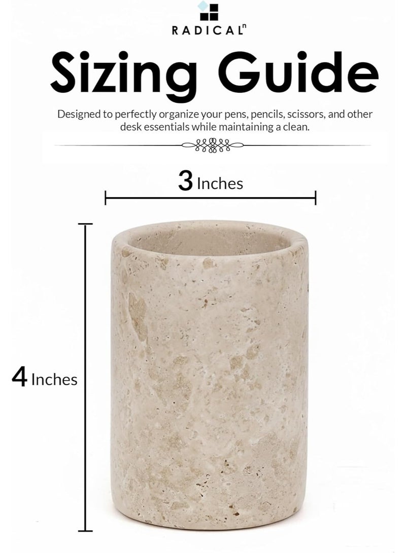 RADICALn Handmade Travertine Marble Pen Holder 4 Inch Pencil Holder Desk Organizer Toothbrush Holder for Home Office Bathroom Countertop Gift - Image 5