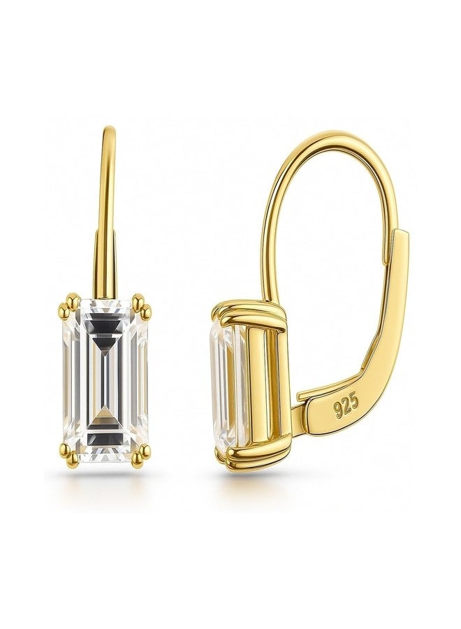 BERRICLE Sterling Silver CZ Solitaire Cubic Zirconia Leverback Drop Dangle Earrings for Women, Asscher/Bezel/Cushion/Emerald/Princess Cut, 1.2-4 Carat, Rose Gold/Yellow Gold/Rhodium Plated, Medium - Image 1