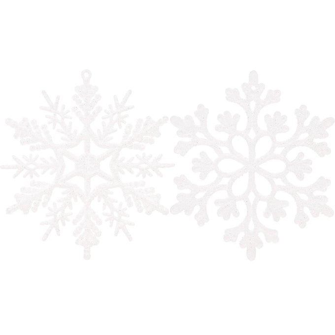 PLASTIC CHRISTMAS GLITTER SNOWFLAKE ORNAMENTS CHRISTMAS TREE DECORATIONS 4INCH SET OF 36 WHITE