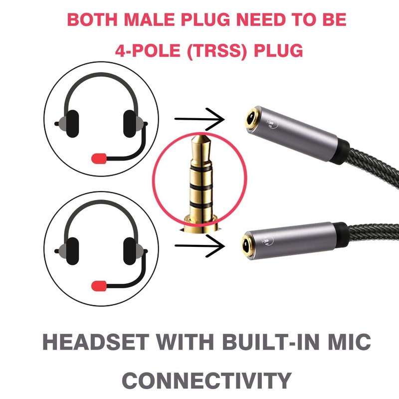 DUKABEL Long Headphone Splitter (4ft / 1.2m) Shielded 4-Pole TRRS 3.5 Y Splitter Cable 2-Way Female to Male Headphone Adapter Stereo Audio / Crystal-Nylon Braided / 24K Gold Plated / 99.99% 4N OFC - Image 2