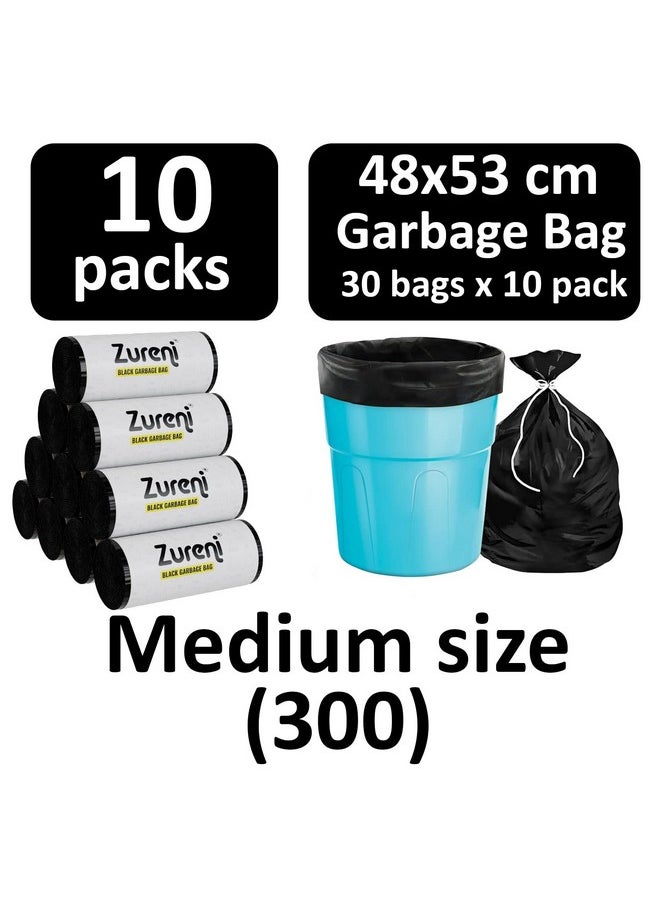Zureni Zureni Garbage Dustbin Bags (Medium, 48 x 53 cm or 19" x 21") Drawstring Anti-drip Trash Waste Basket Bag for Kitchen Office Warehouse Pantry (Black, 10 x 30 Pcs/Roll)  - Image 2
