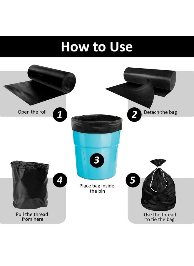 Zureni Zureni Garbage Dustbin Bags (Medium, 48 x 53 cm or 19" x 21") Drawstring Anti-drip Trash Waste Basket Bag for Kitchen Office Warehouse Pantry (Black, 10 x 30 Pcs/Roll)  - Image 3
