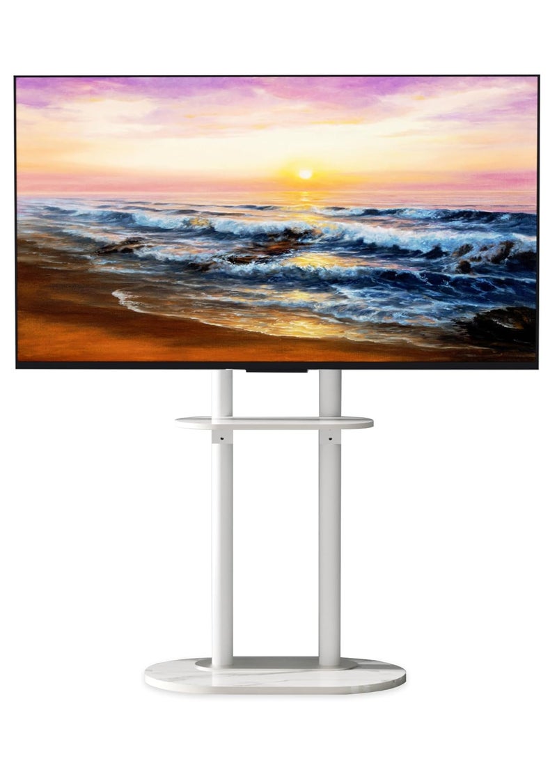 White Floor TV Stand Universal TV Stand Height Adjustment TV Mount Stand Floor TV Table Monitor Display TV Mount with Tray Shelf for 40-75 Inch Max VESA 600×400mm Holds up to 40 KG
