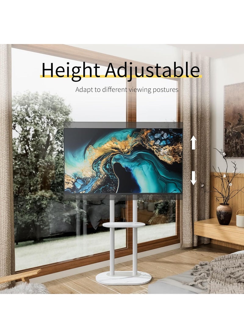 White Floor TV Stand Universal TV Stand Height Adjustment TV Mount Stand Floor TV Table Monitor Display TV Mount with Tray Shelf for 40-75 Inch Max VESA 600×400mm Holds up to 40 KG